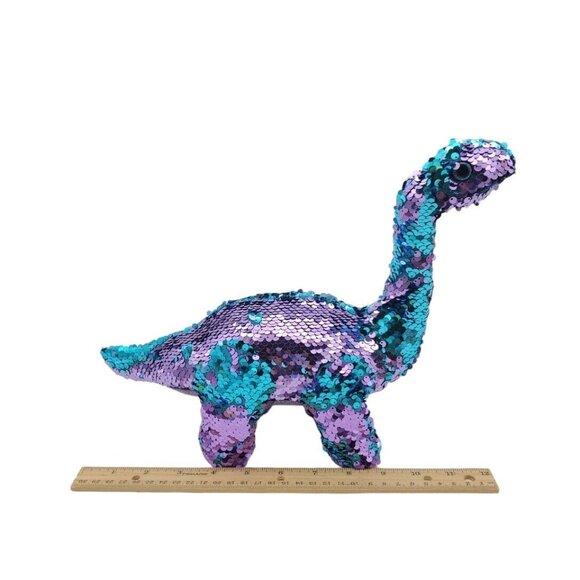 Ty Flippables Tremor Aqua Purple Sequin Brontosaurus Dinosaur Toy‎ Walks Roars - Picture 6 of 6